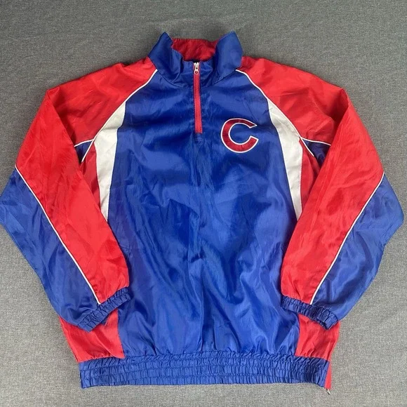 MLB Genuine Merchandise Chicago Cubs Windbreaker Jacket 1/4 Zip Mens Large Blue - Picture 1 of 6